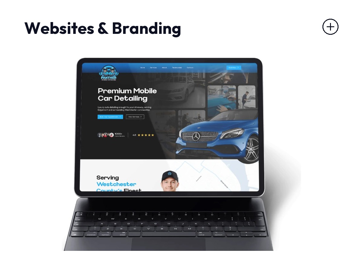 Premium mobile car detailing website shown on a laptop mockup